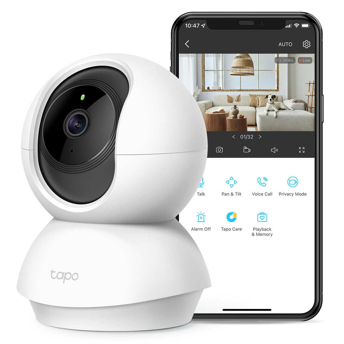 Tapo TP-Link 2K Pan Tilt Security Camera for Baby Monitor, Dog Camera w/Motion Detection, 2-Way Audio Siren, Night Vision, Cloud &SD Card Storage (Up