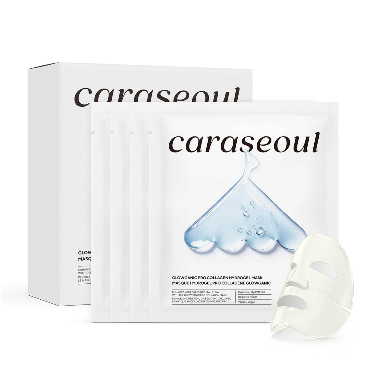 caraseoul Glow Pro Collagen Hydrogel Mask with Niacinamide (Vitamin B3) & Adenosin, Radiance Boost, Pore Minimizing, Hydrating Overnight Face Mask,