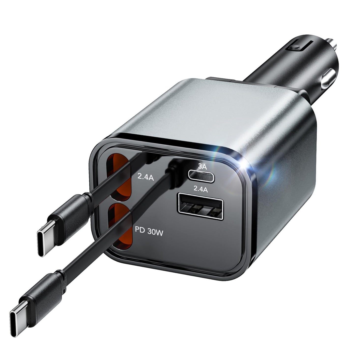 Aimtel Retractable Car Charger, 69W Cigarette Lighter USB Charger 4 in 1 USB C Car Charger for iPhone17, 12v Car USB Adapter with 2 Retractable USB-C
