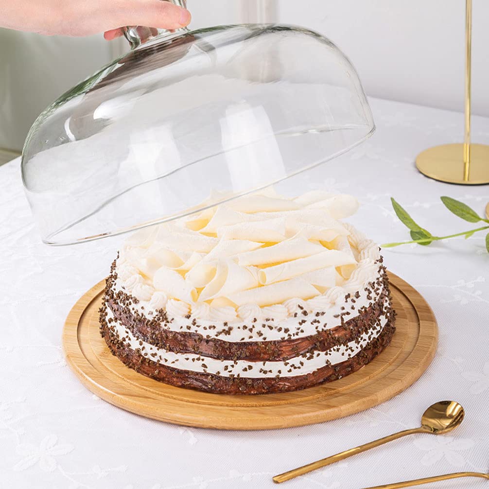 VOSAREA Cake Tray with Glass Dome Stand - Wooden Cake Plate Serving Platter Holder for Birthday Wedding Party (Clear, 29cm)