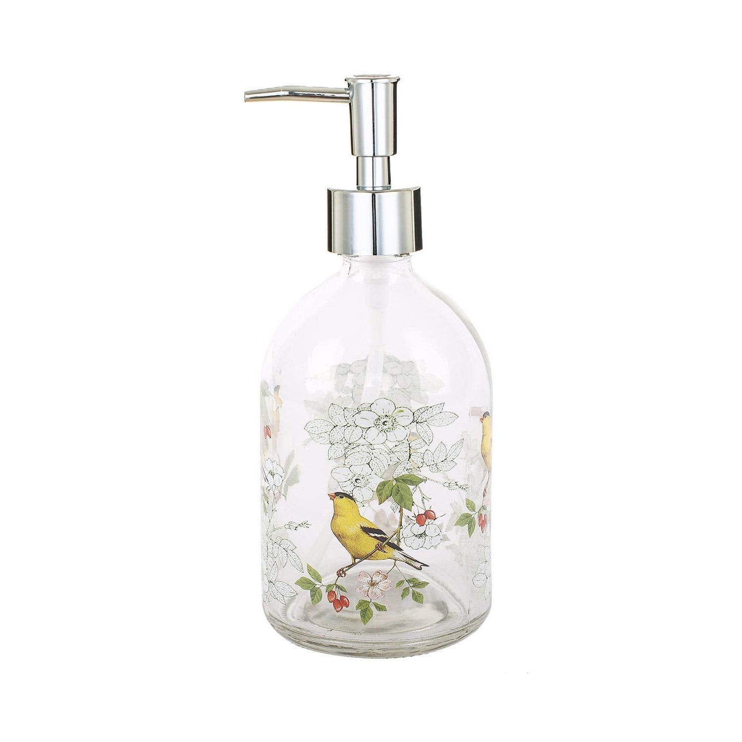 DUSVALLY Glass Soap Dispenser Bottle for Bathroom,Kitchen with Pump,Bird