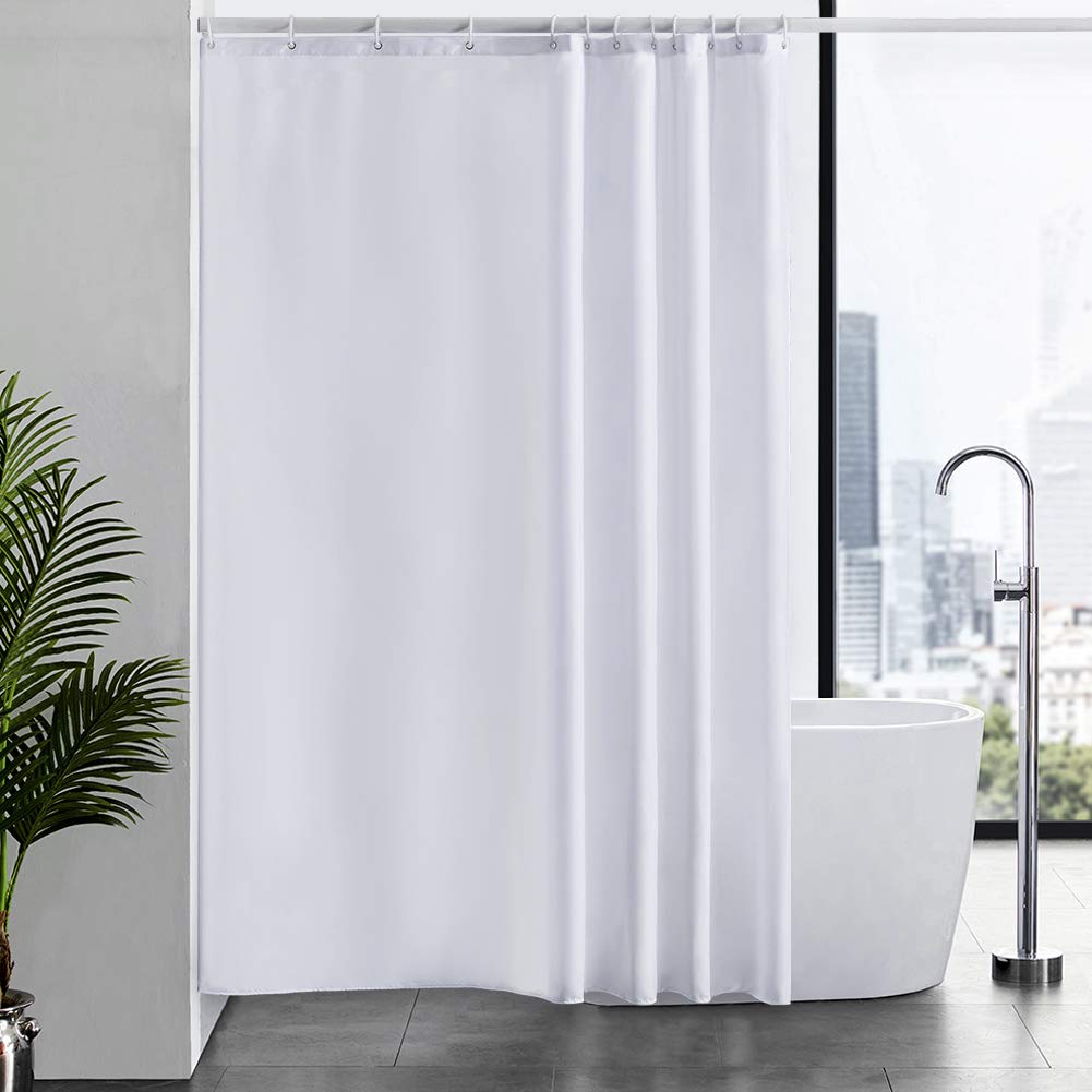 Furlinic Shower Curtain Mould Proof Resistant Wetroom Bathroom Polyester Fabric White 7ft Shower Curtains Liner Waterproof Rustproof Washable Weighted