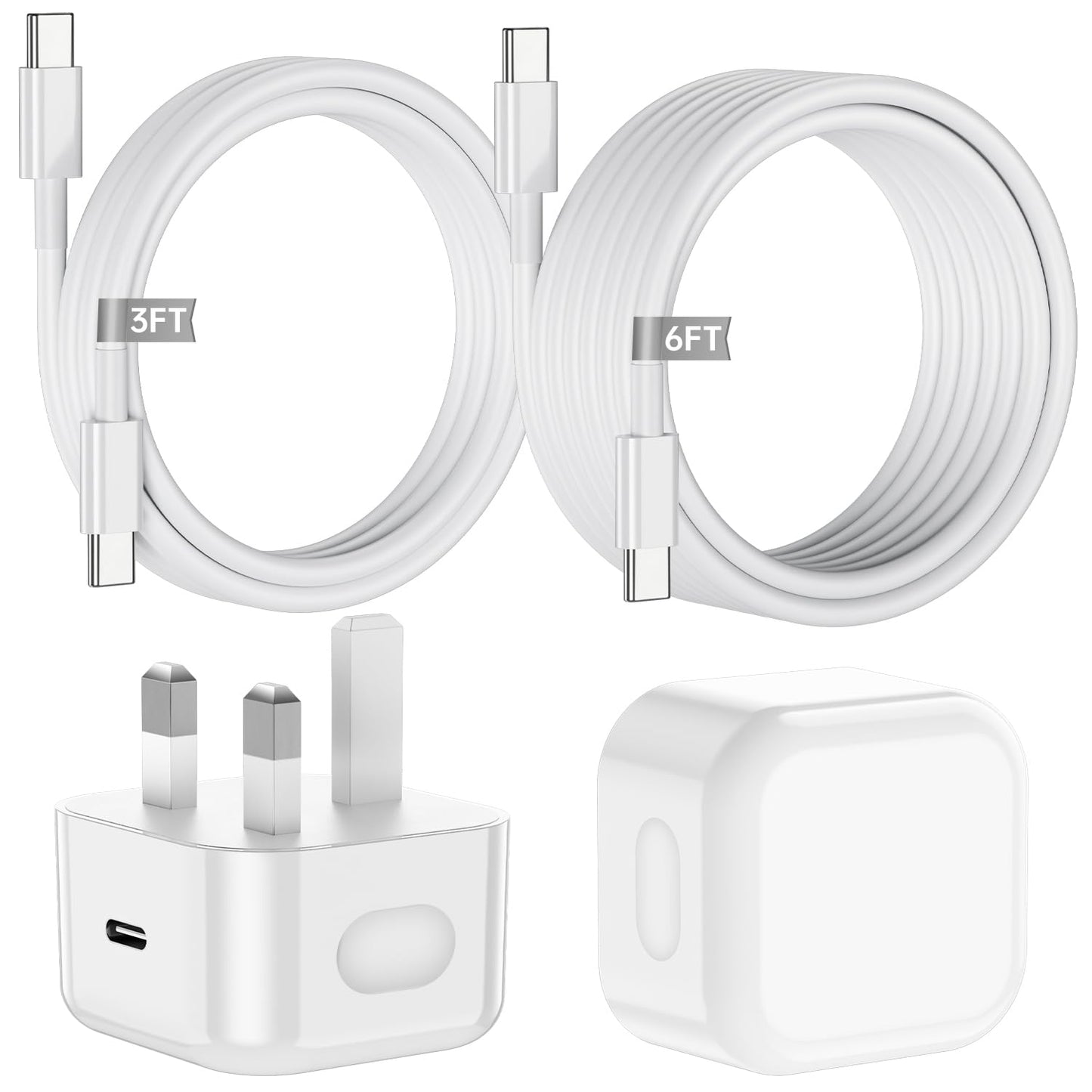 iPhone 17 16 Fast Charger, 20W USB C Fast Charger Plug with 1M+2M USB C to C Type C Cable for iPhone 17/17air/17 pro/17pro max/17plus/ iPhone16/15