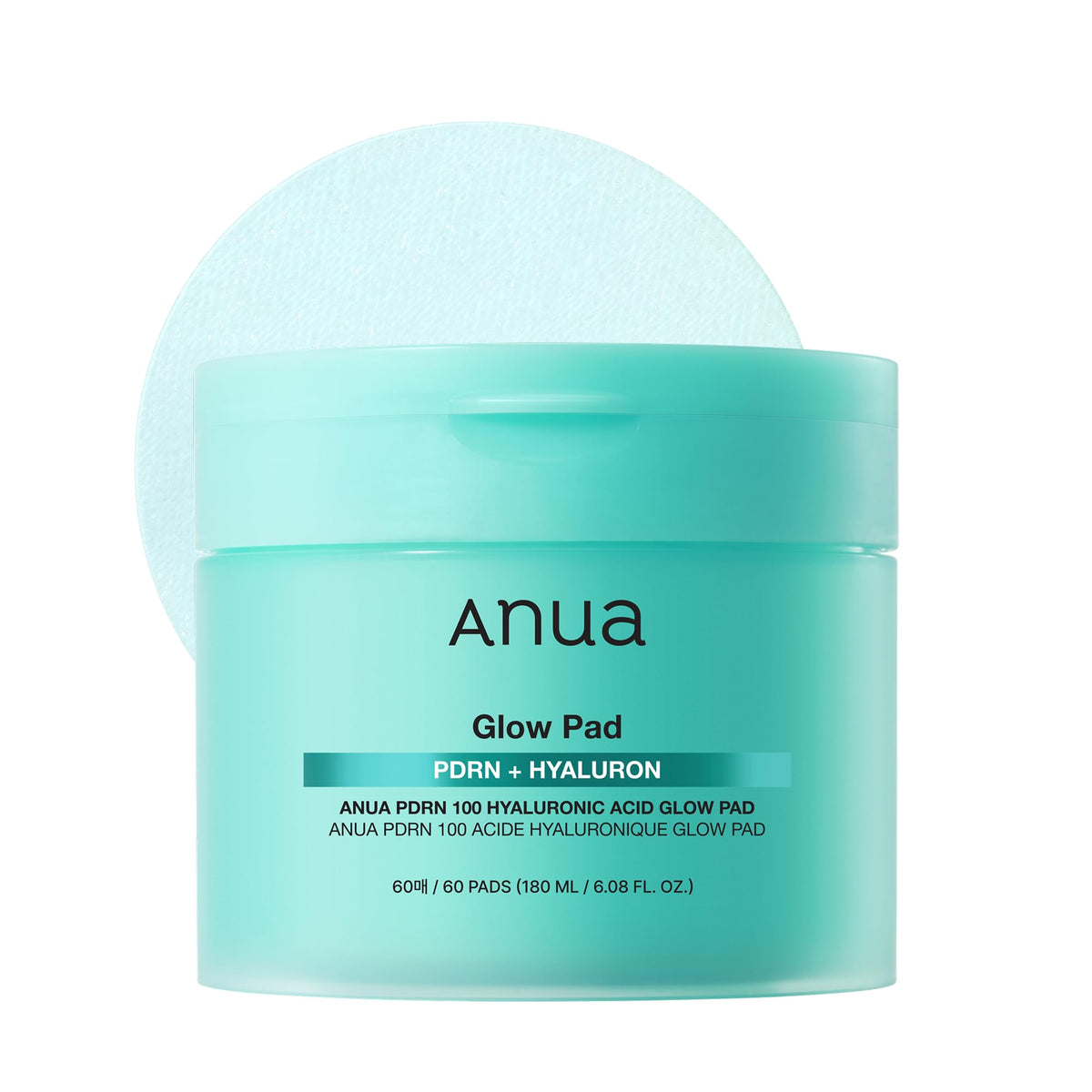 ANUA PDRN 100 Hyaluronic Acid Glow Pads, Glow-Plumping Korean Face Care for Daily Skincare & Makeup Prep, Dual-Sided TonerPad for Radiant Skin & Deep