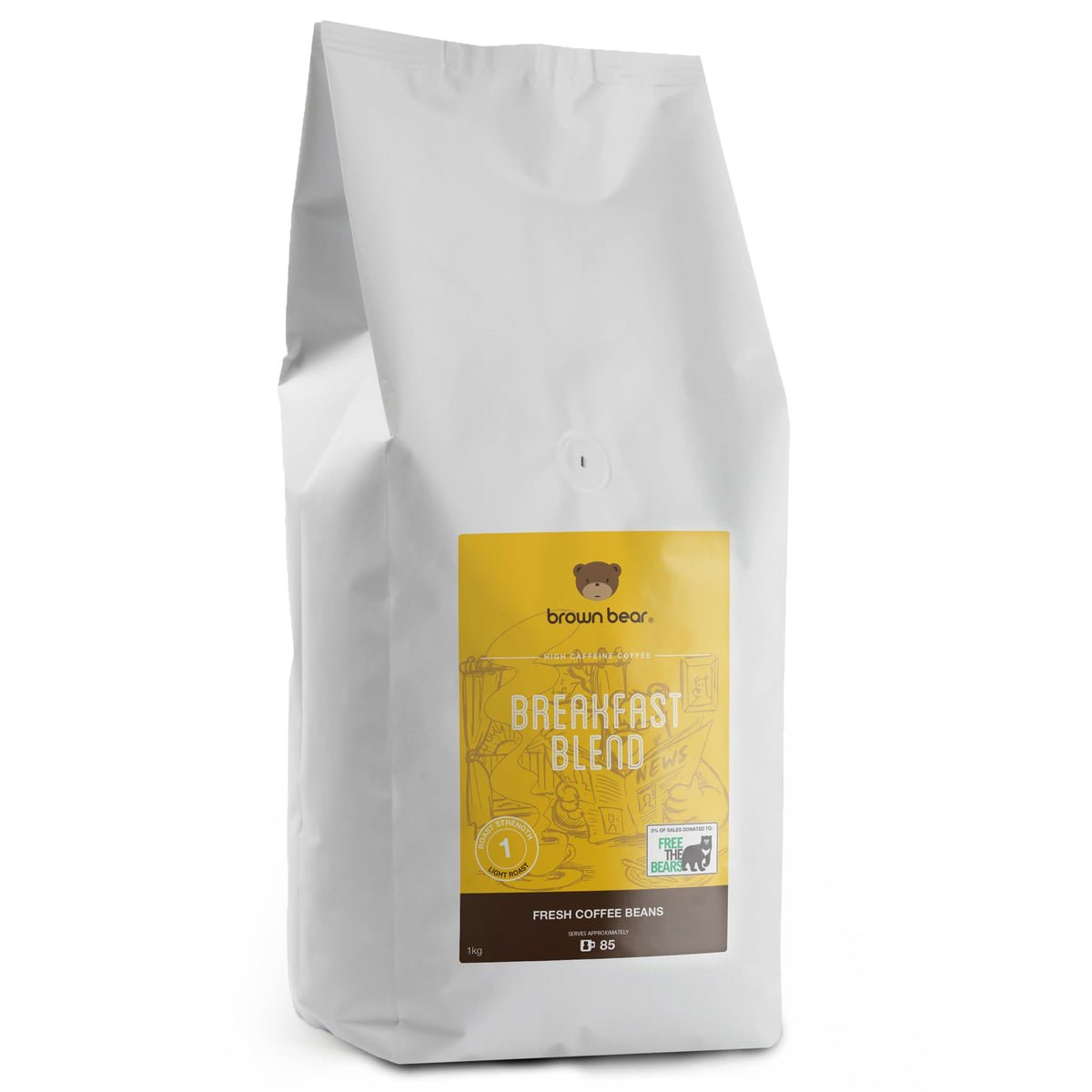 Light Roast Coffee Beans 1kg - Brown Bear Breakfast Blend - Suitable For All Coffee Machines - Donation to Free The Bears