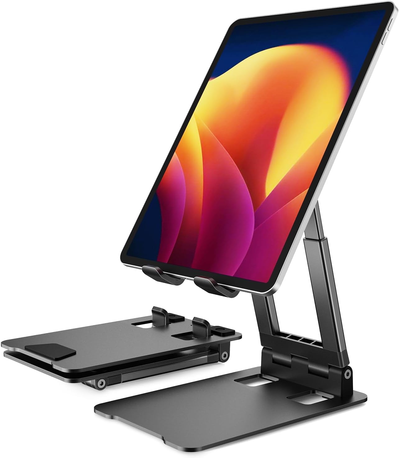 Portable Tablet Stand-Klearlook Adjustable Height/Angle Foldable iPad Stand up to 12.9",Aluminum Phone Tablet Holder Compatible iPad