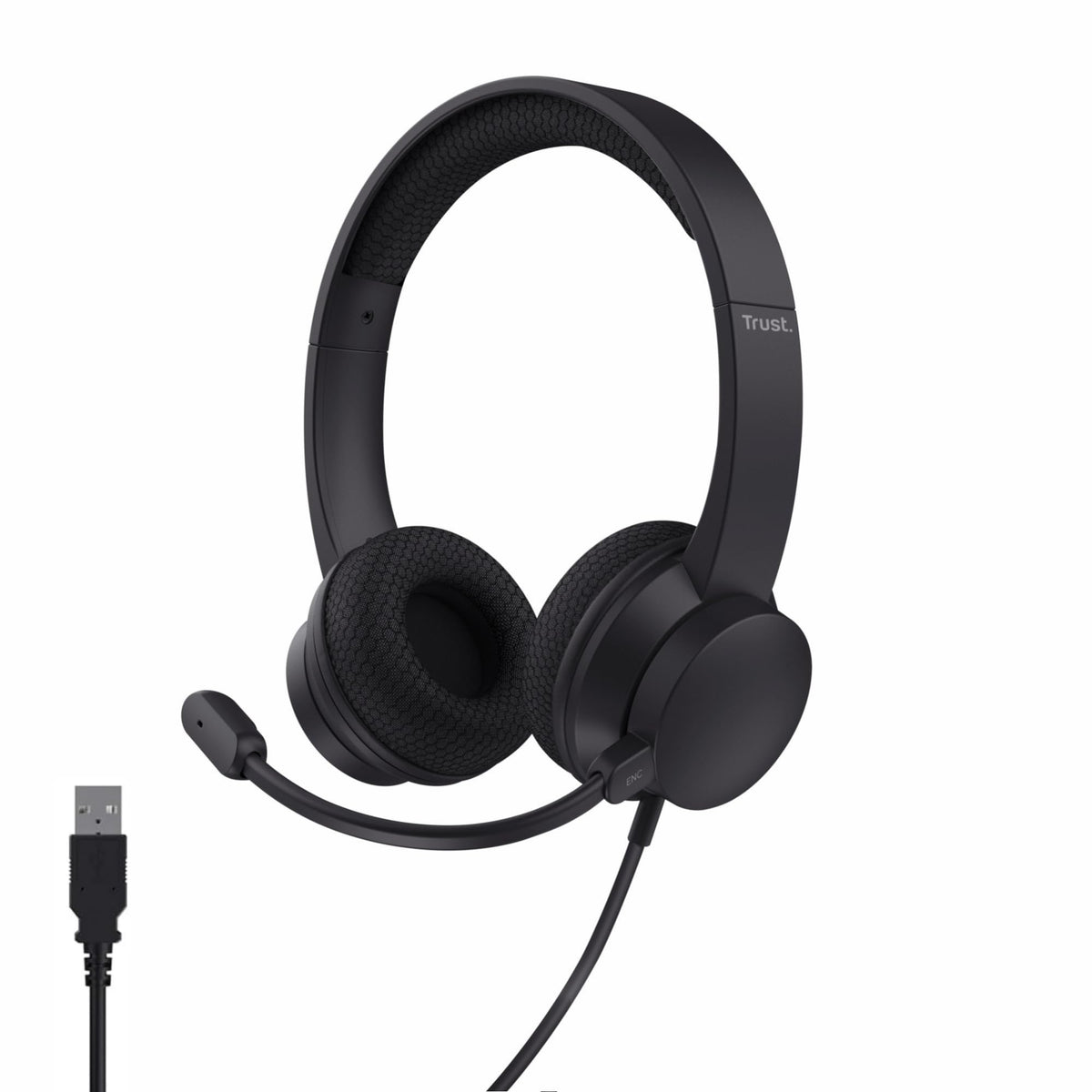 Trust Roha II On-Ear USB PC Headset with ENC Noise Cancelling Microphone, Lightweight Design, 1.8m Cable, 85% Recycled Plastic, Wired USB C Headphones