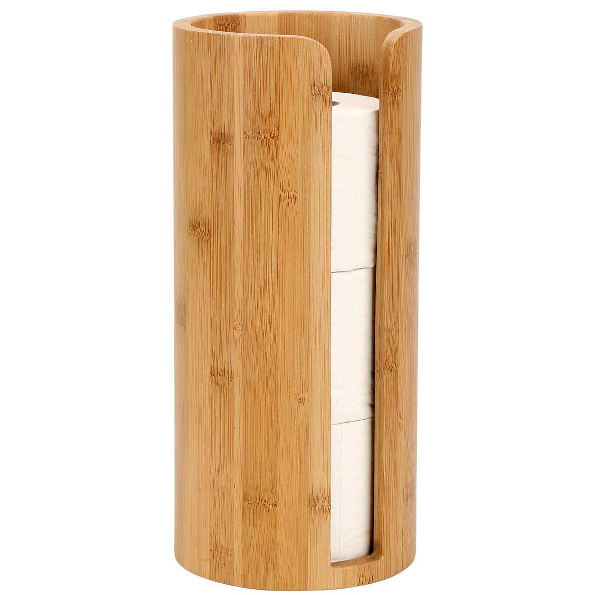 Woodluv Toilet Roll Holder, Free-Standing Toilet Paper Storage Holder Stand, Round Toilet Paper Loo Roll Holder Stand for Bathroom & Toilets, Bamboo
