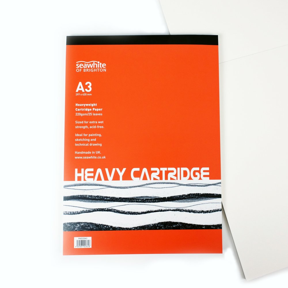 A3 Cartridge White Drawing Paper Pad - 25 Sheets - 220 GSM Heavy Weight - Ideal for Painting, Sketching and Technical Drawing. Made in UK