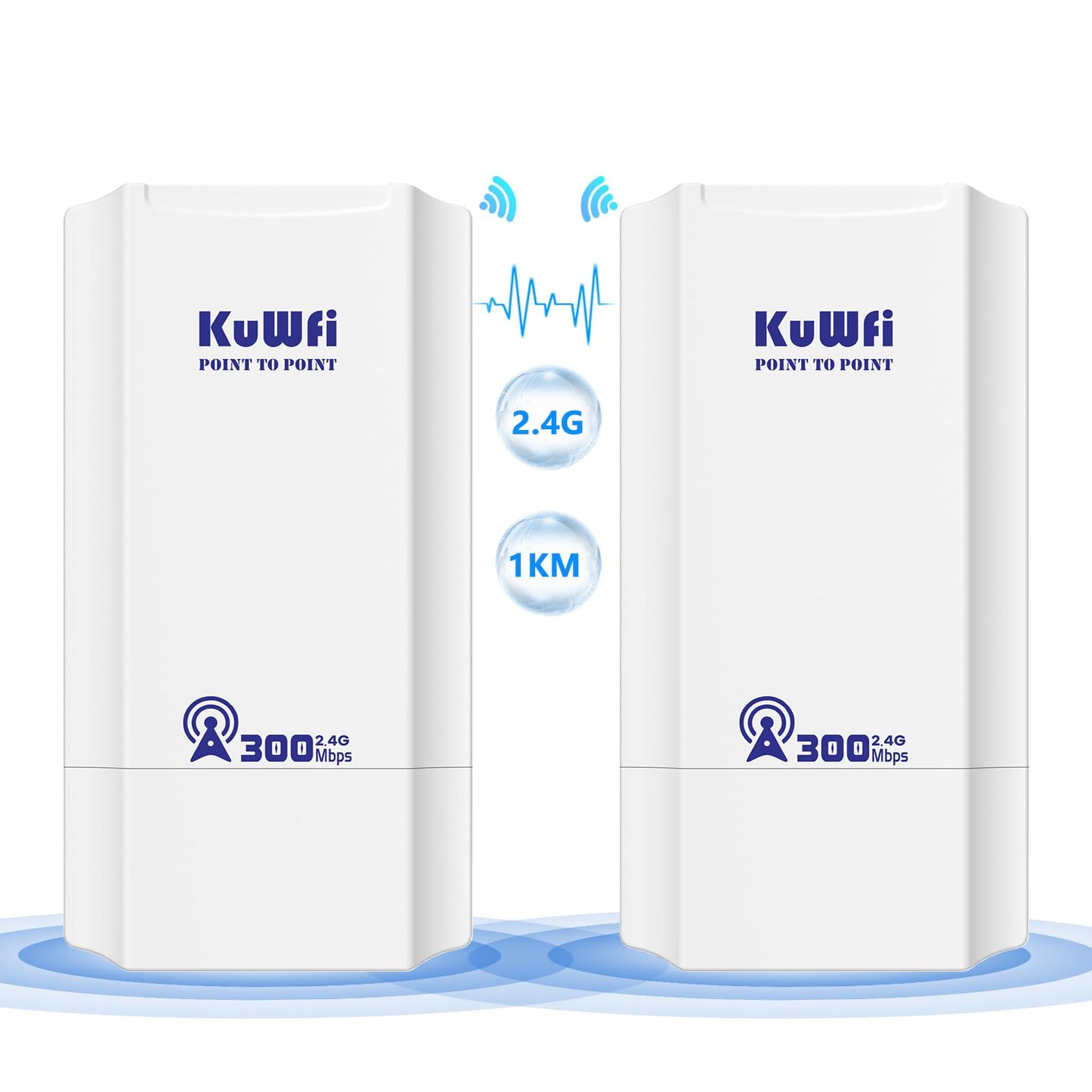 KuWFi 2.4G Point to Point WiFi Bridge, 300Mpbs Wireless Bridge Outdoor CPE with 12dBi High Gain Antenna, 1KM Long Range WiFi Extender, Ethernet Bridge