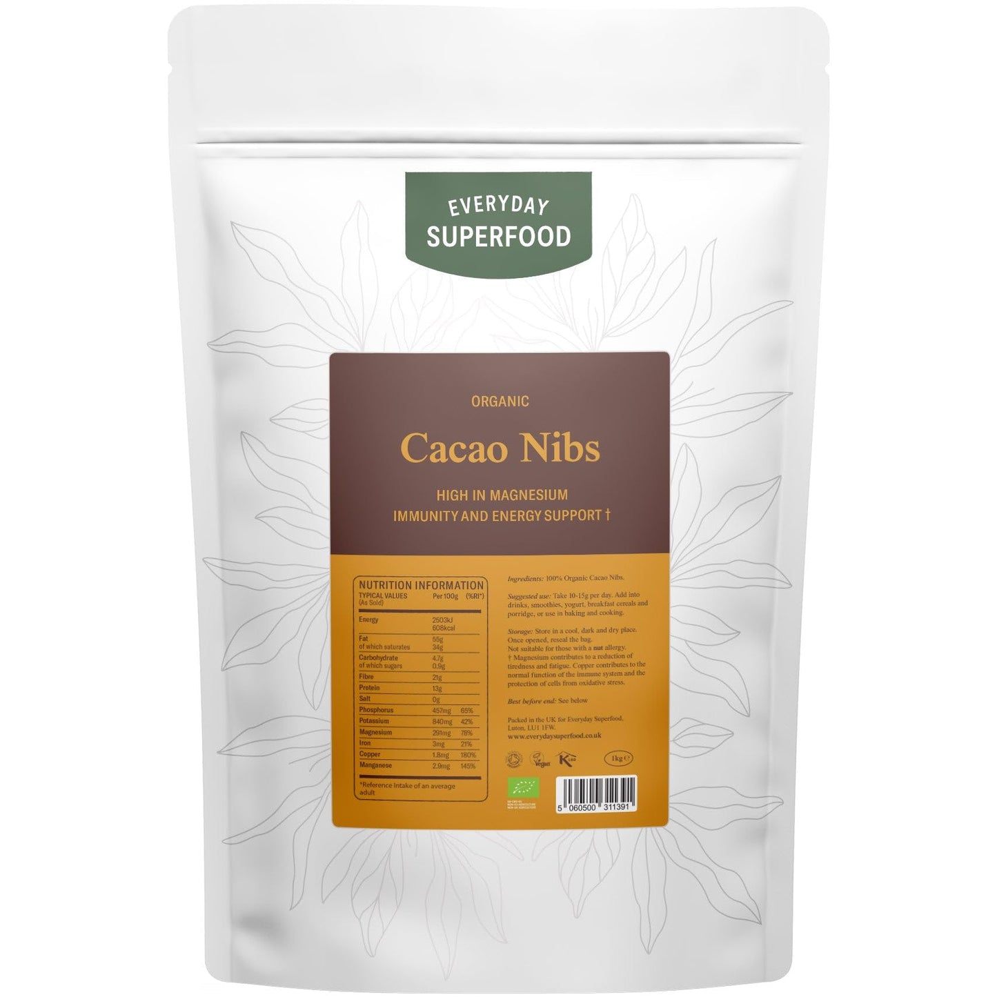 Everyday Superfood Organic Cacao Nibs 900g | Lab-Tested for Heavy Metals | Premium Peruvian Raw Cocoa