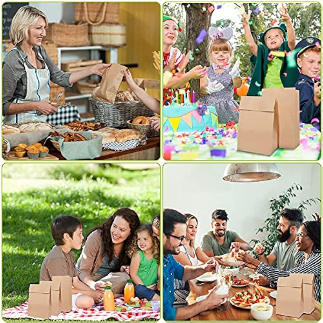 Gaoyong 100 Pieces Brown Paper Bags ,Gift Bags with 100% Pure Kraft Paper for Grocery, Snack, Lunch, Birthday, Xmas Party Supplier and Wedding