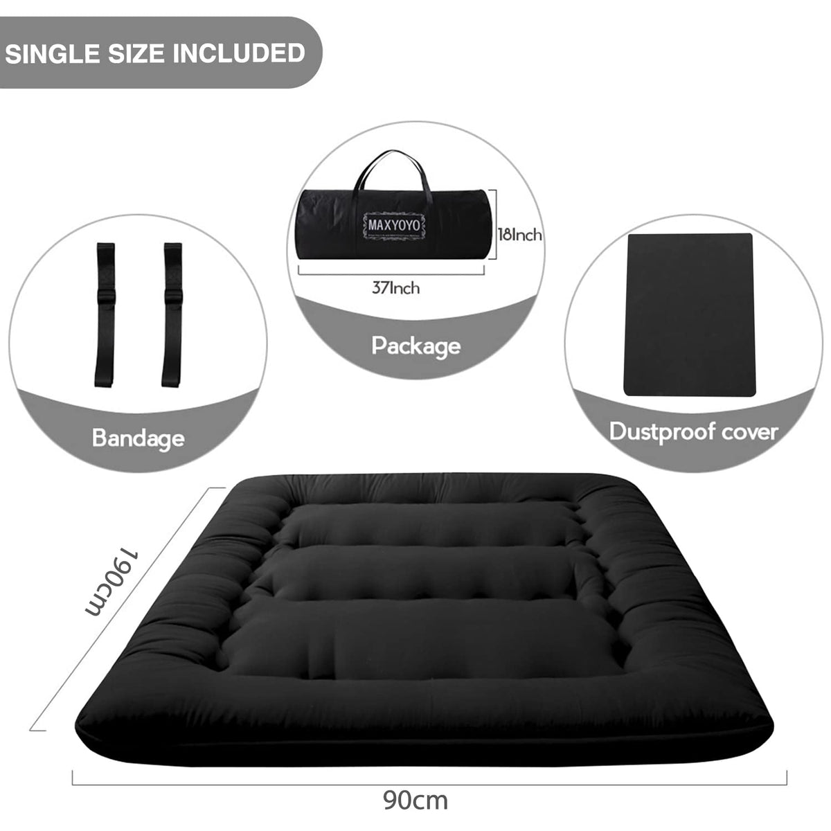MAXYOYO Japanese Floor Mattress Futon Mattress, Thicken Tatami Mat Sleeping Pad Foldable Roll Up Mattress Dormitory Mattress Pad Floor Lounger Pillow