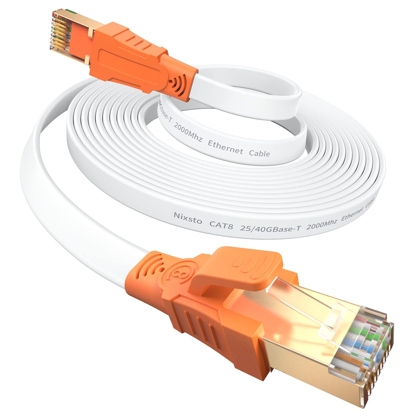 Nixsto Ethernet Cable 30m, Cat 8 High Speed 40Gbps 2000MHZ Internet cable Flat Lan Cable with RJ45 Connector for Router, Modem, Switch,Gaming,TV Box