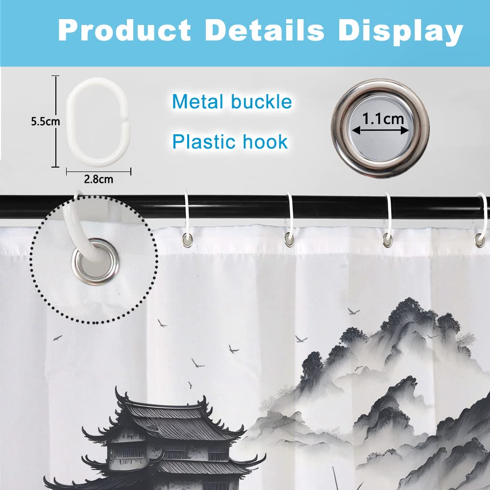 SDOTPMT 105x160cm Lake Mountain Shower Curtain Smokey Mountain Boat Wild Nature Bathtub Countryside Scenery Photo Artwork Bath Curtain for Bathroom
