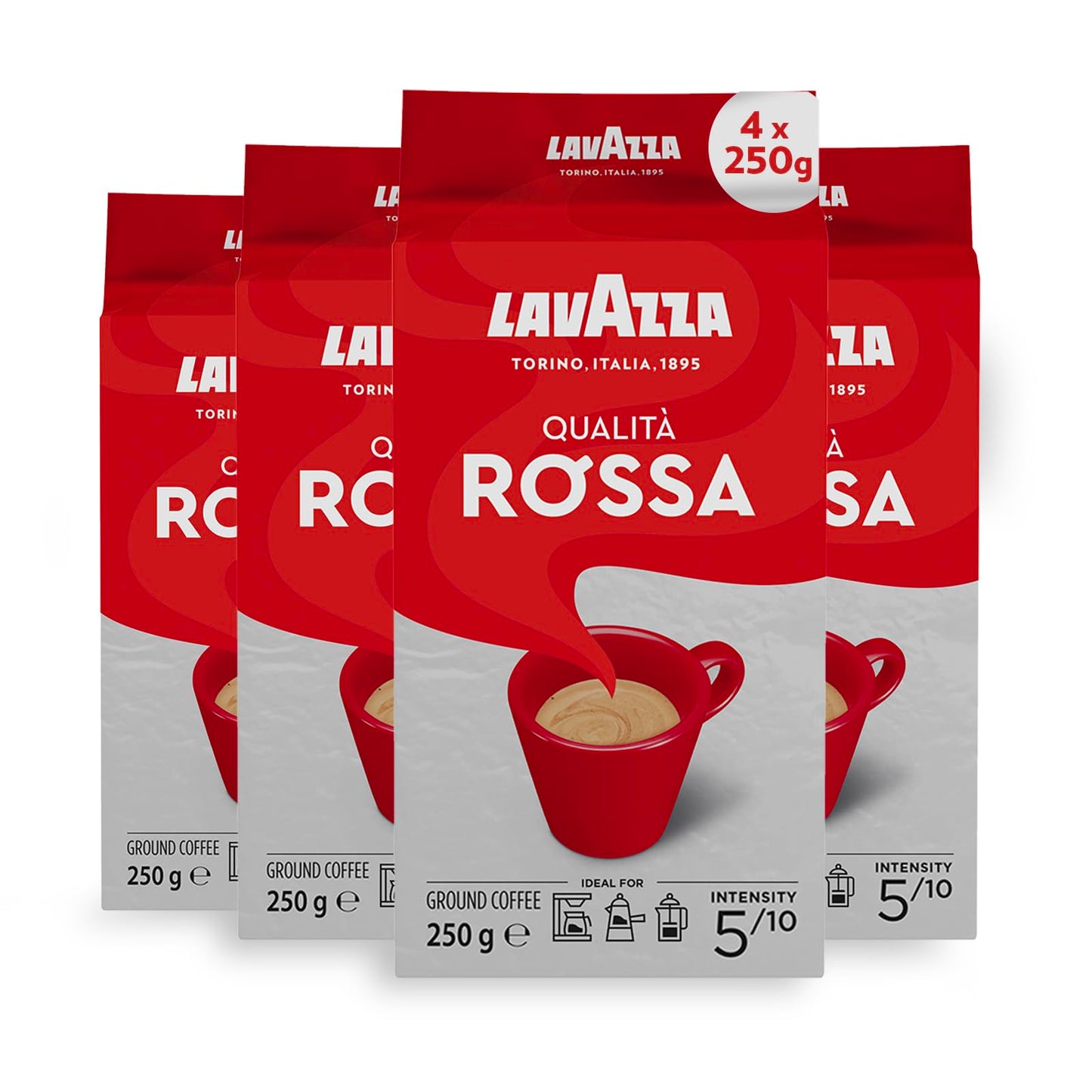 Lavazza Qualit? Rossa Ground Coffee, Medium Roast, 250 g Each, 4-Pack