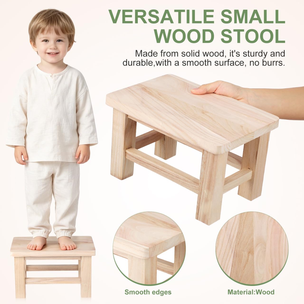 TOPBATHY Solid Wood Shoe Changing Stool Wooden Bench Seat for Entryway Small Step Stool Footrest and Plant Stand Compact Low with Smooth Rounded