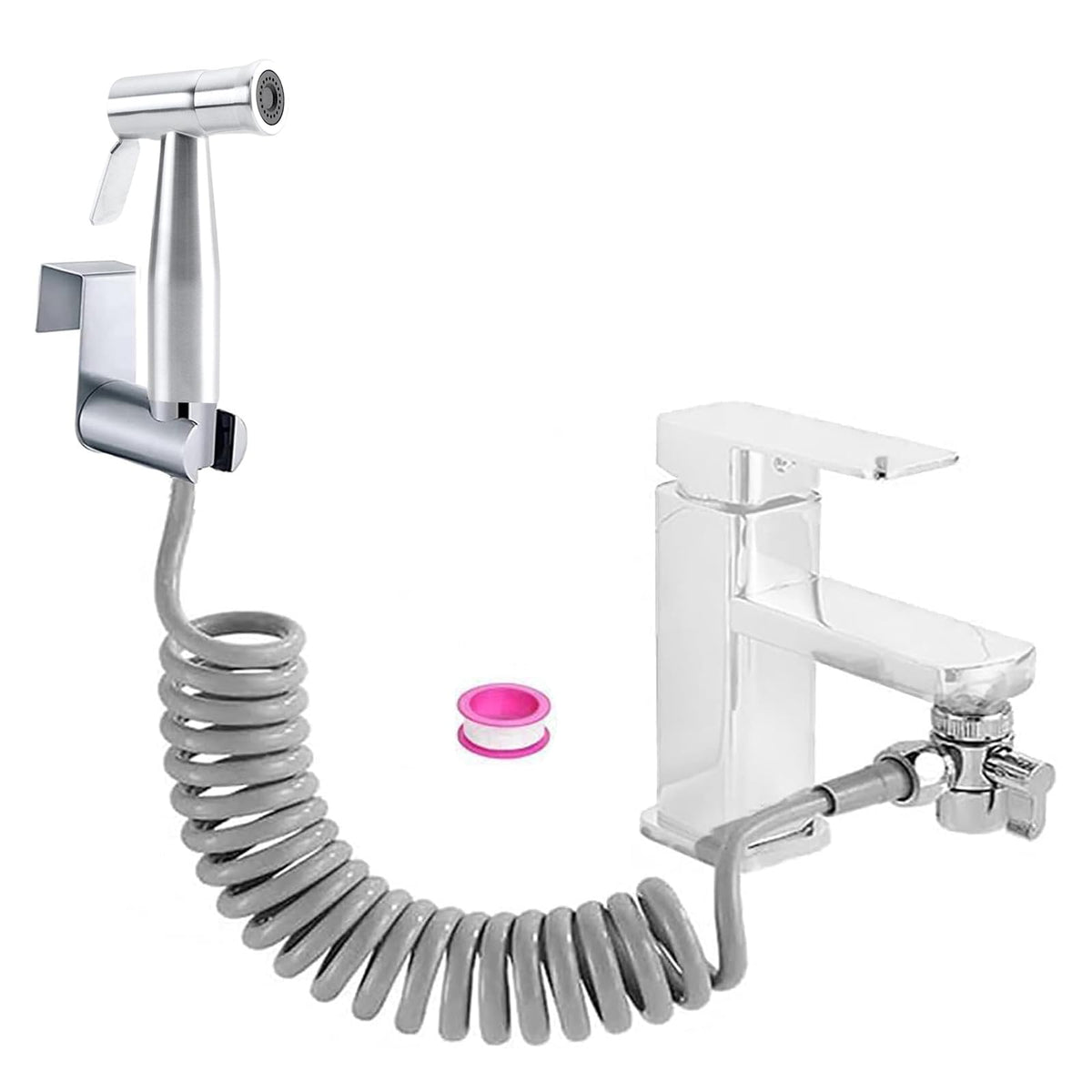 Bidet Stainless Steel Hand Shower Set, Bathroom Bidet Attachment with Faucet Dispenser, Spring Hose Hook, Faucet Dispenser, Bathroom Hygiene and
