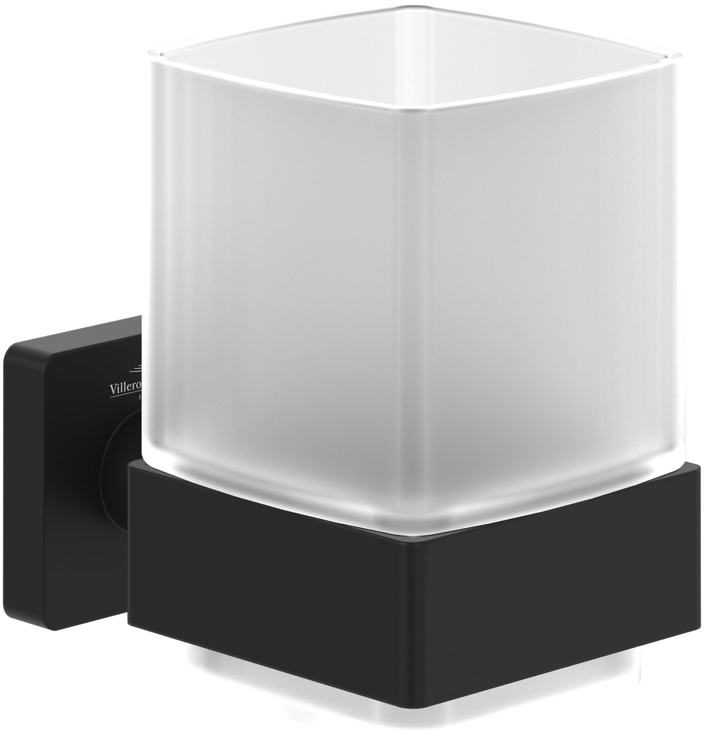 Villeroy & Boch Elements Striking Glass Holder Wall Mounted Toothbrush Holder Satin Glass Tumbler with Brass Holder Square Matt Black