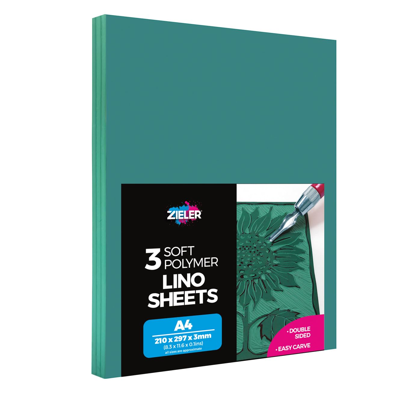 A4 Lino Sheets - Lino Printing Block Sheets - by Zieler? - Double-Sided, Easy-Carve Soft Lino Block (A4 Size: 297 x 210 x3mm) Sheets. Ideal for School