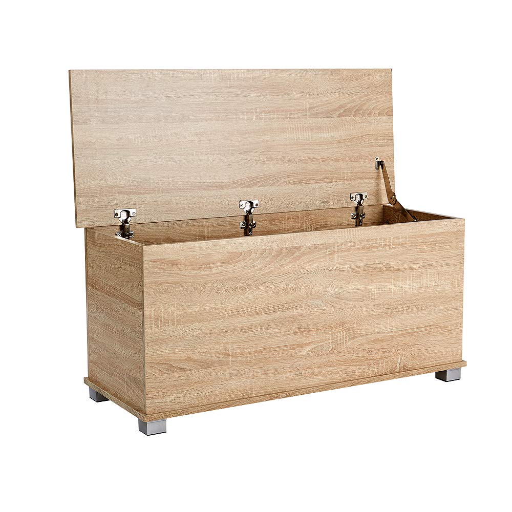 Home Source Ottoman Storage Toy Chest Bedding Blanket Box, Sonoma Oak Effect, 99cm