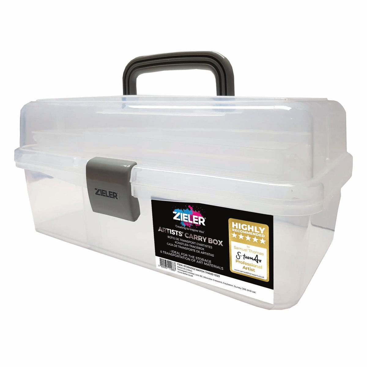 Zieler Artists Carry/Caddy Box (Translucent White) - Ideal storage for artists paintbrushes, pencils, paints, pastels plus sewing and craft