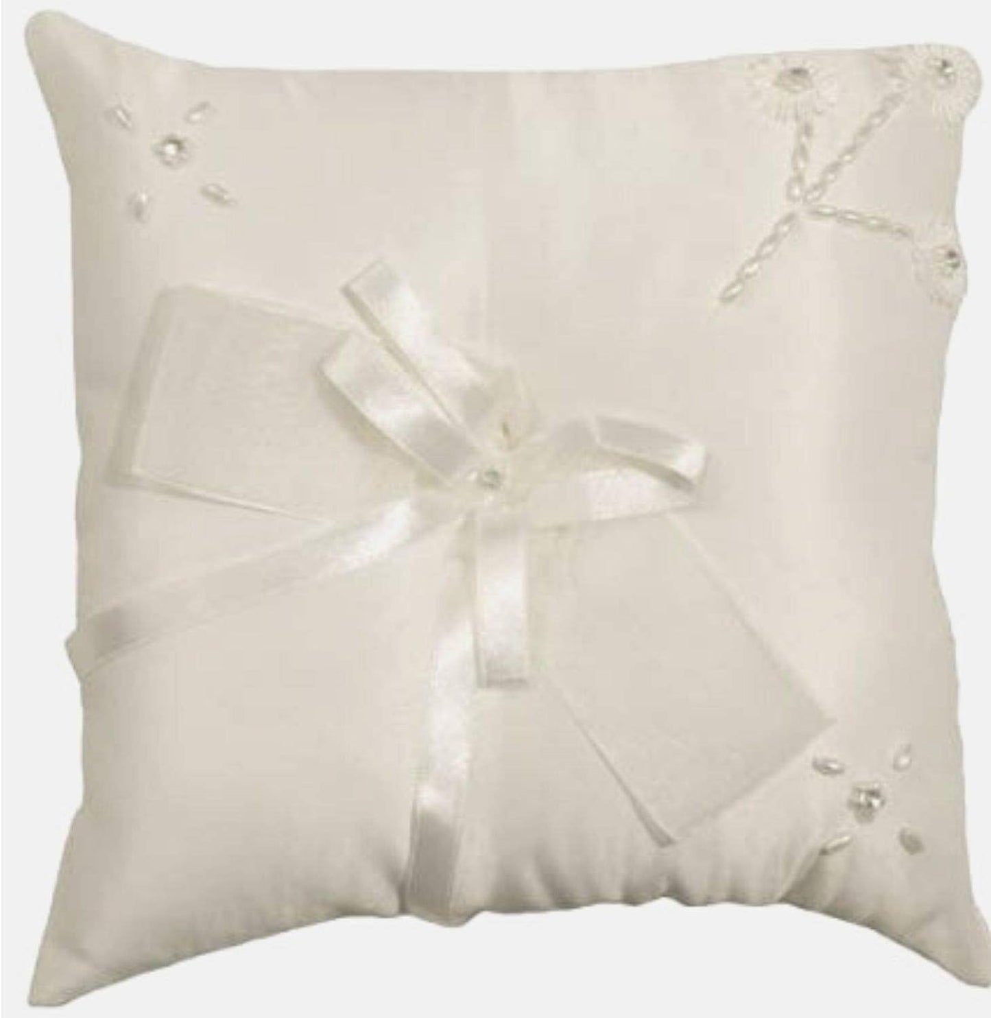 Wedding Ring Cushion Cream with Pearl Embellishment Square 20x20cm- New but broken packaging