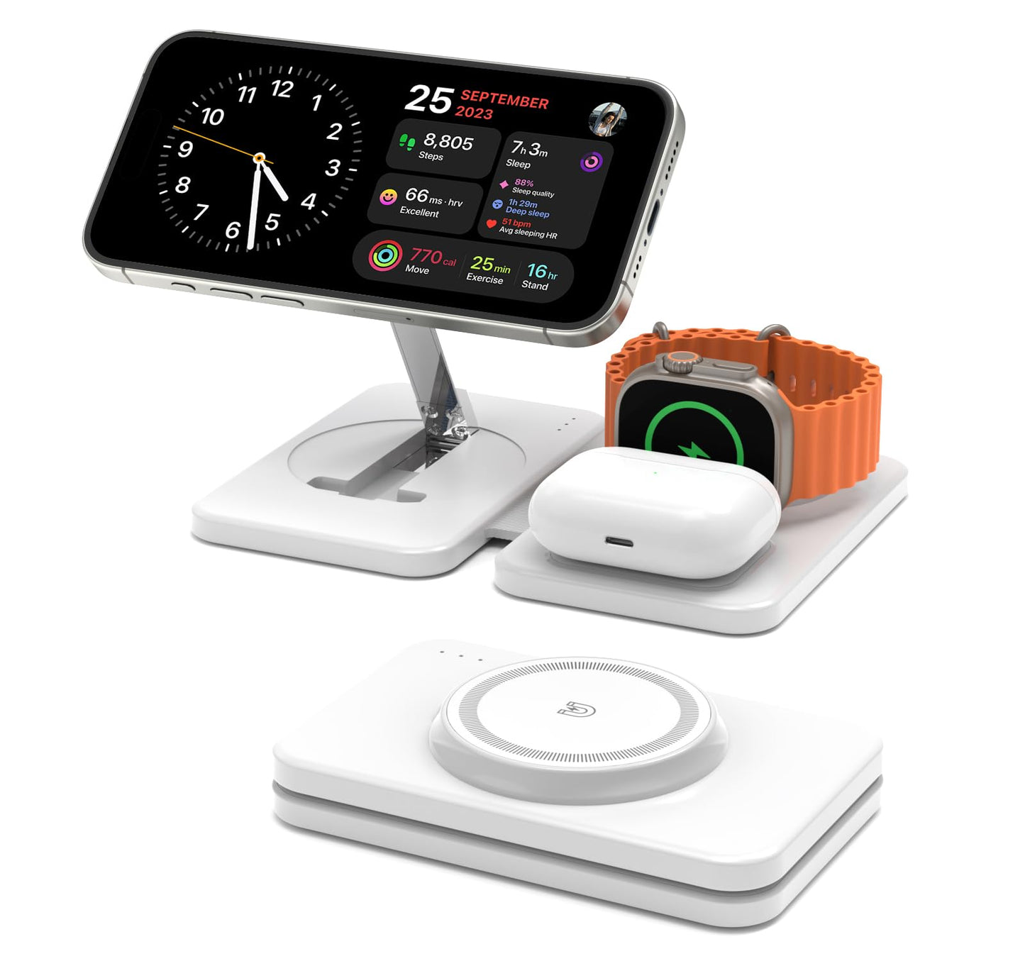 GEEKERA Charger for MagSafe, 3 in 1 Wireless Charging Station for iPhone Air/17/16/15/14/13/12/Pro Max, Magnetic Charger Stand for Apple Watch