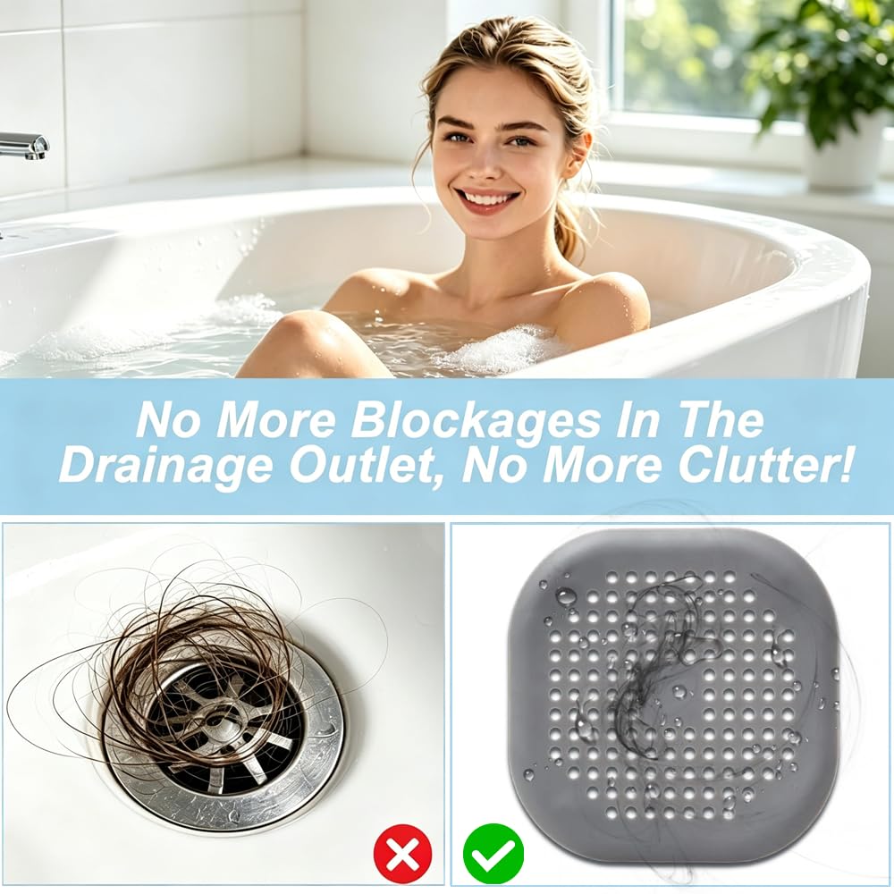 Silicone Drain Protector with Sucker, 2 Pcs Kitchen Sink Strainer Plug, Shower Drain Covers Hair Catcher, for Kitchen, Bathroom