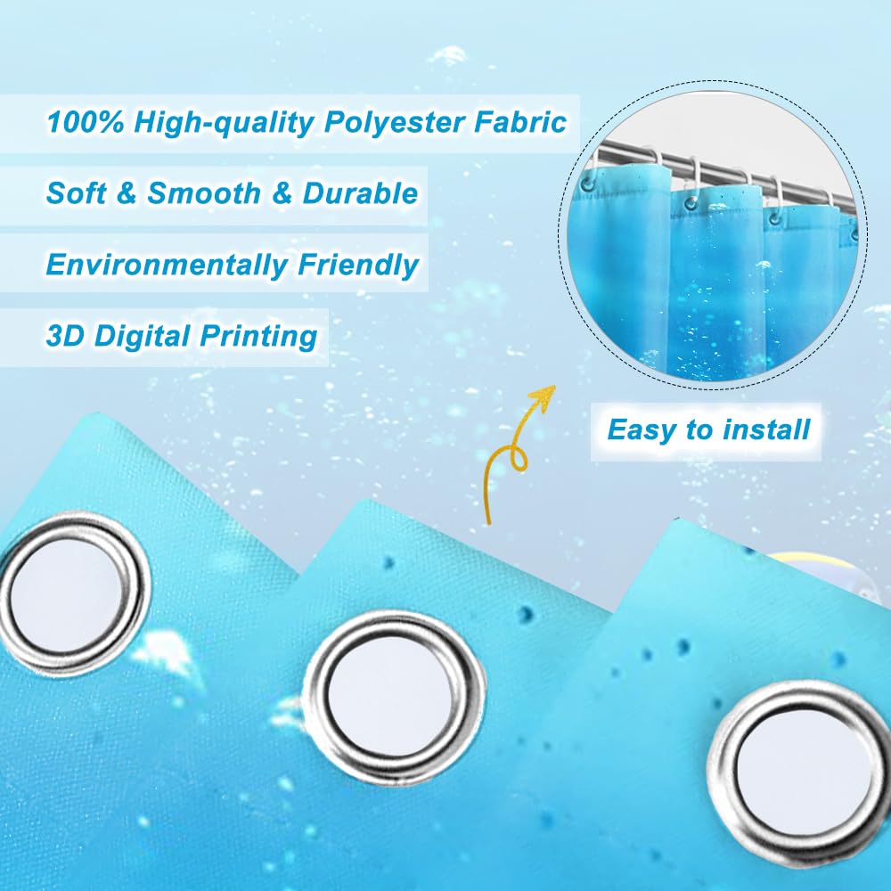 SDOTPMT 180x180cm Ocean Tropical Fish Shower Curtain Underwater Sea Animal Coral Reef Bath Curtain Summer Blue Ocean Bathtub Curtain for Kids