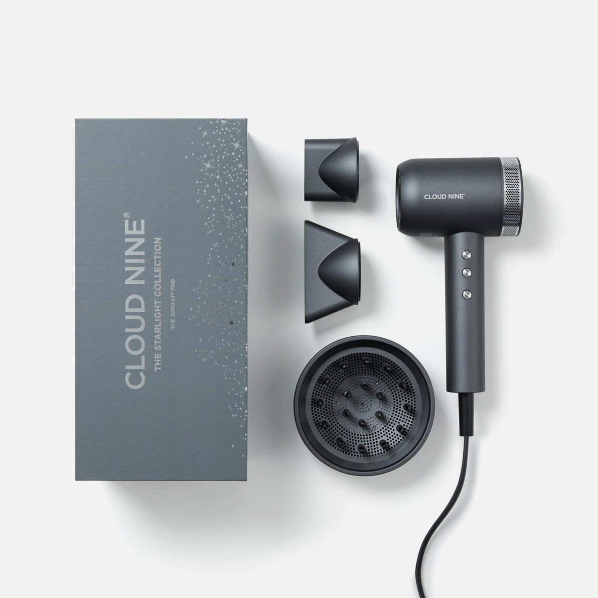 CLOUD NINE The Airshot Pro Hair Dryer Starlight Collection Grey | Powerful Salon Self Clean Mode Long Lasting Temperature Control | Eco Precision