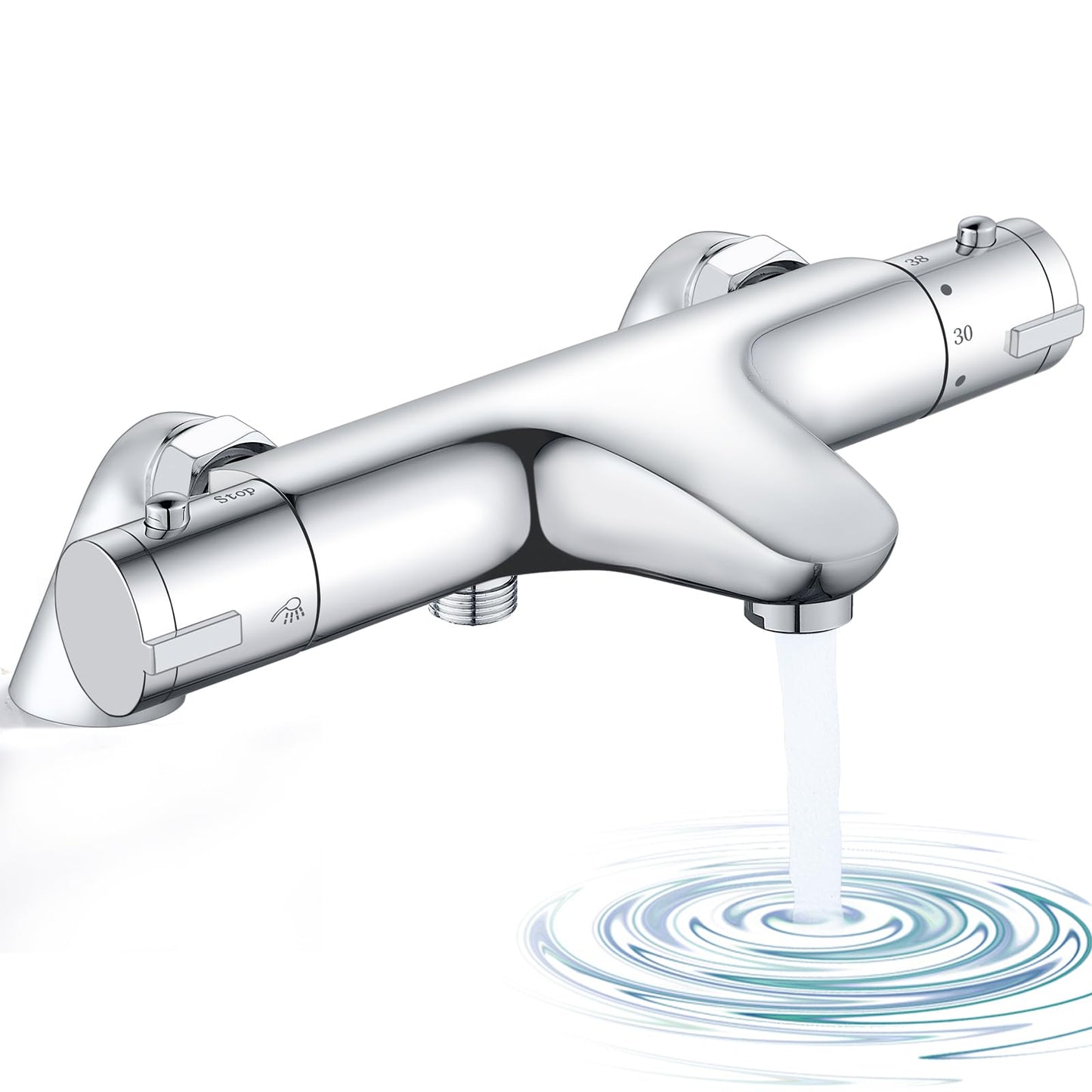 Thermostatic Bath Shower Mixer, Bevankly Exposed Thermostatic Shower Mixer Taps Valve Anti Scald Tap, Deck Mounted Bath Shower Mixer Bar with