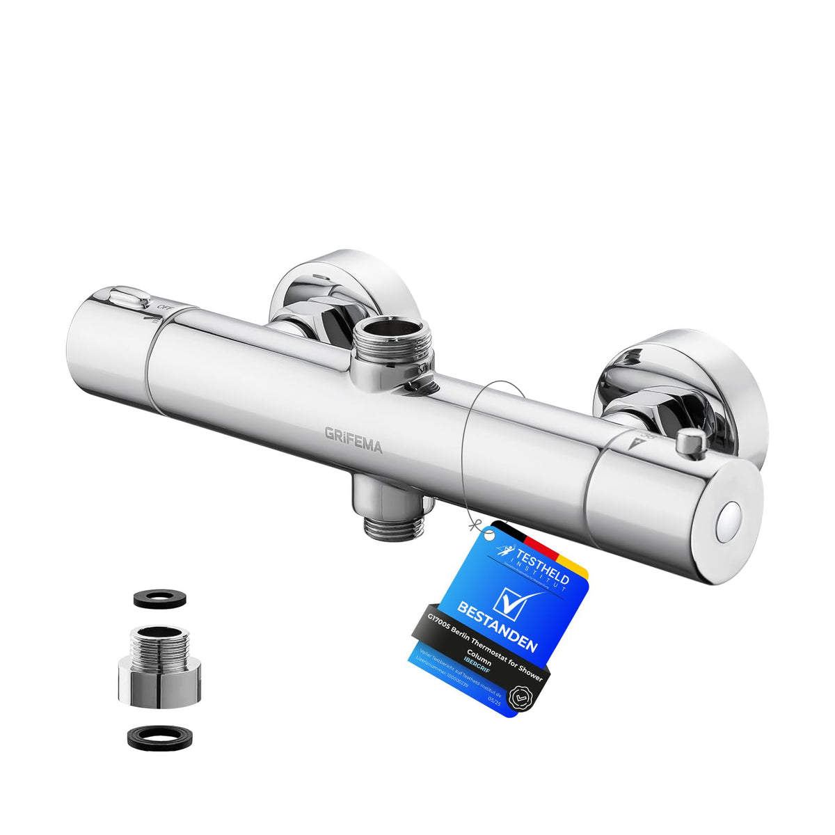 GRIFEMA G17005 Thermostatic Shower Mixer Bar Two Outlet, Wall Mounted Shower Mixer Tap,Anti-Scald, with TOP 3/4" and Bottom 1/2" BSP, Chrome,Silver