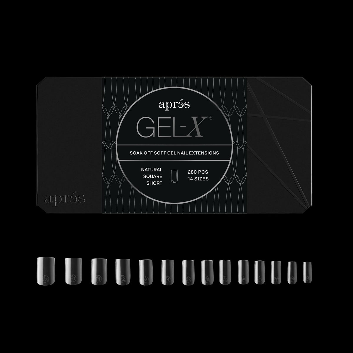Apres Gel-X? Square Box of Nail Tips | 280 Soft Gel Tips, 14 Sizes 00-9 | Half-sizes Included (Natural Square Short, 280 Count)