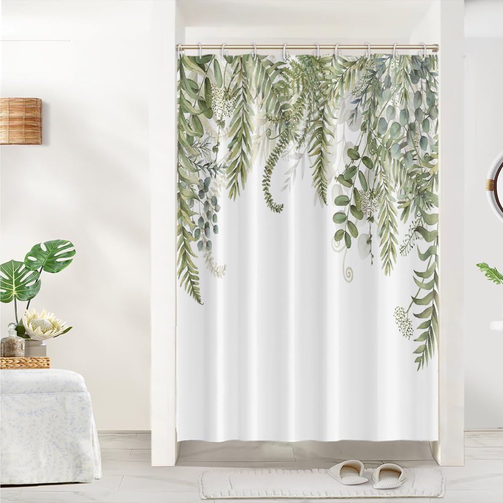 Uiiooazy Green Eucalyptus Shower Curtain, Sage Green Leaves Pattern Bath Curtain Mildew and Mould Resistant Waterproof Polyester Fabric Washable