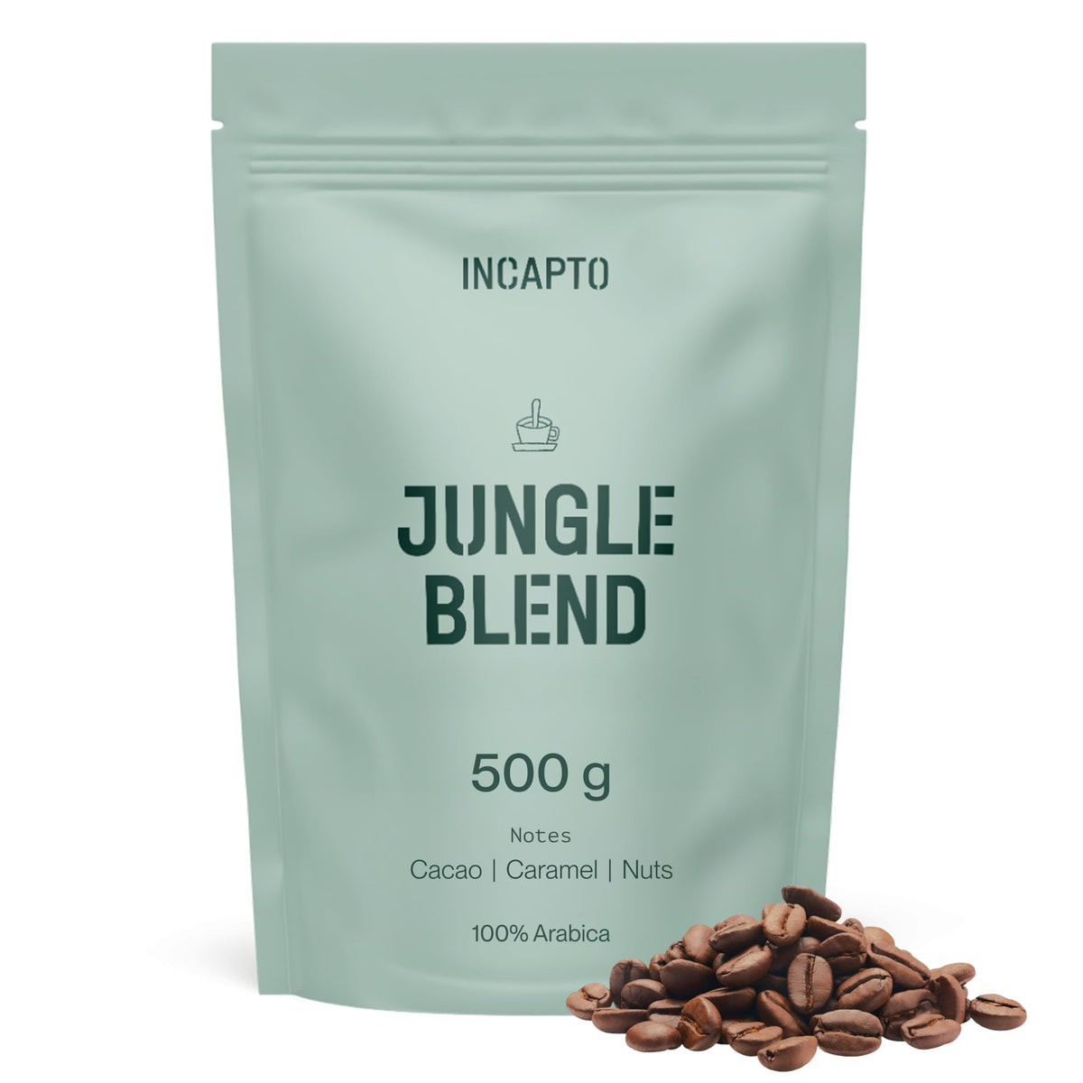 Incapto Medium Roast Jungle Blend Whole Bean Coffee 500g | Natural Rich Aroma and Flavor | Blend of Origins ? Guatemala, Brazil, and Peru | 100%