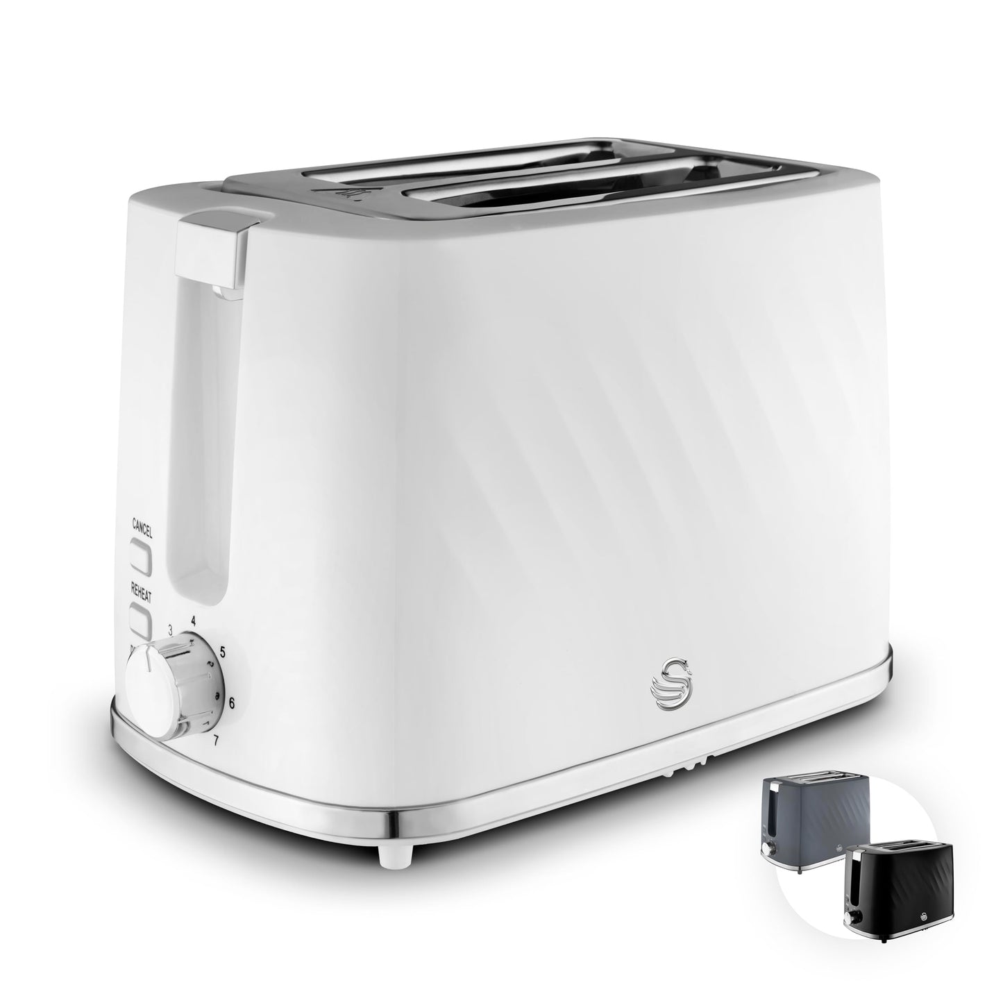 Swan ST14071WHT Windsor 2 Slice Toaster with 7 Browning Levels, Defrost/Reheat/Cancel Functions, Self-Centring Functions and Removable Crumb Tray,