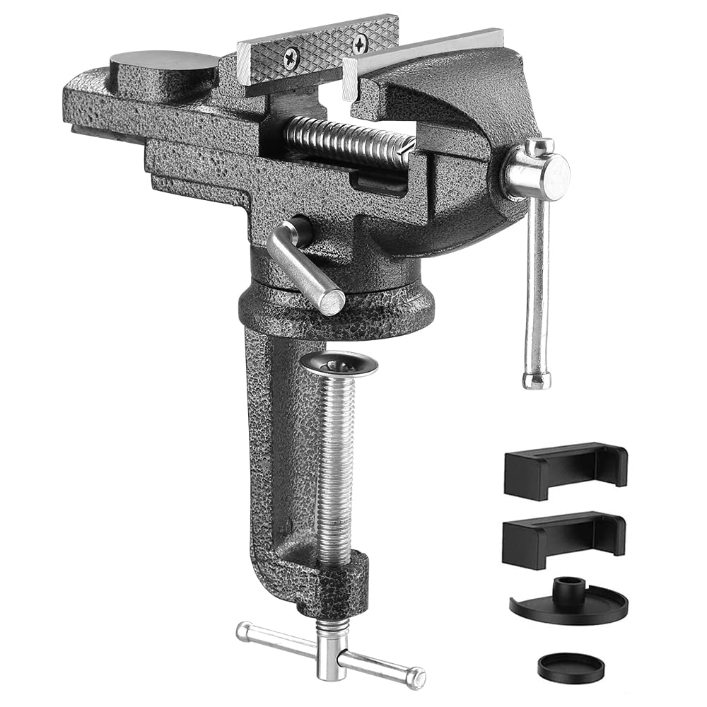 TEENO Table Vise 70mm,Adjustable Bench Clamp with 360 Degree Rotated Swivel Base,Cast Steel Material,Universal Home Bench Vise for Workshop, Factory