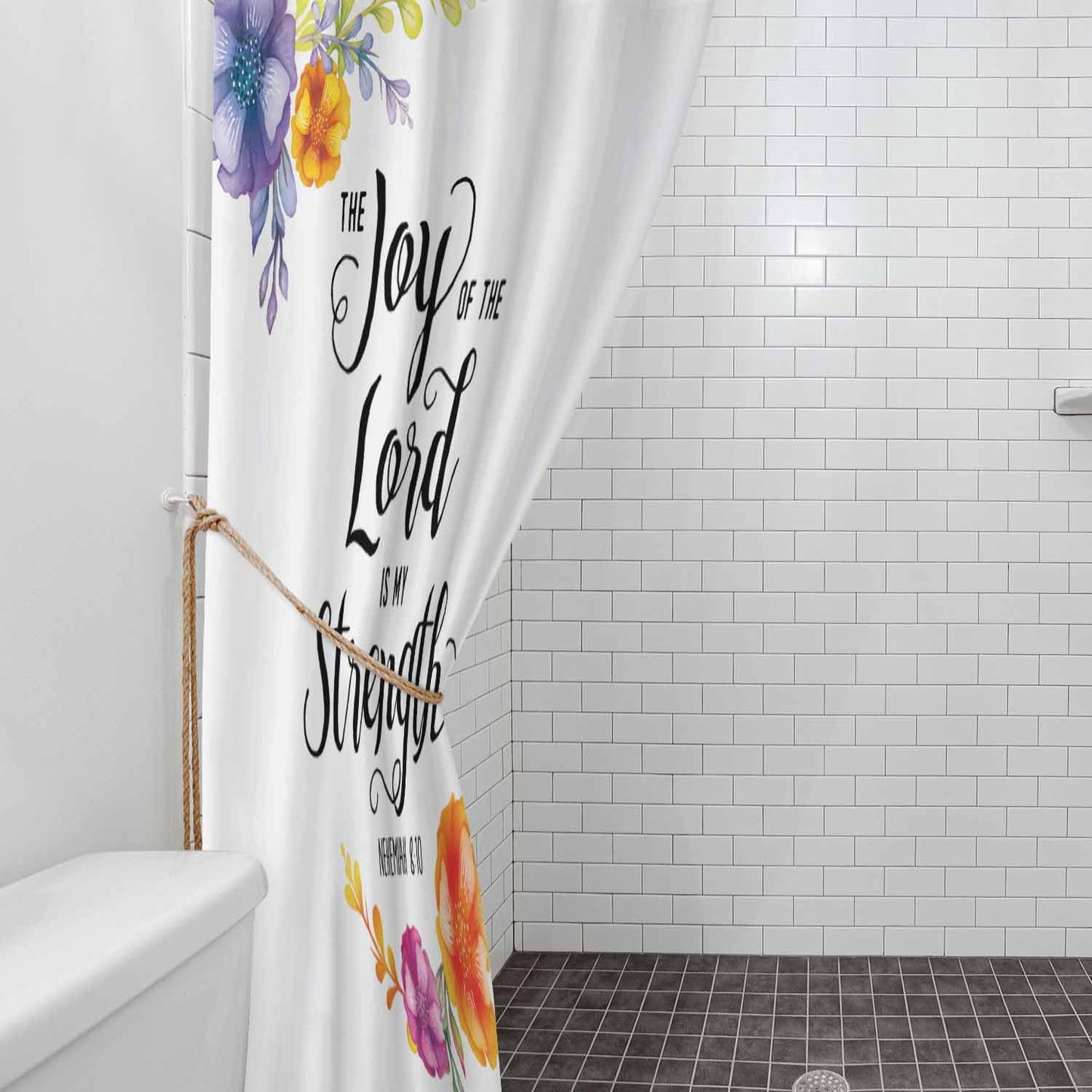 Woutay Shower Curtain Mould Proof Resistant Joy of The Lord Is My Strength,Water Repellant Fabric,Polyester,Size 180x180CM