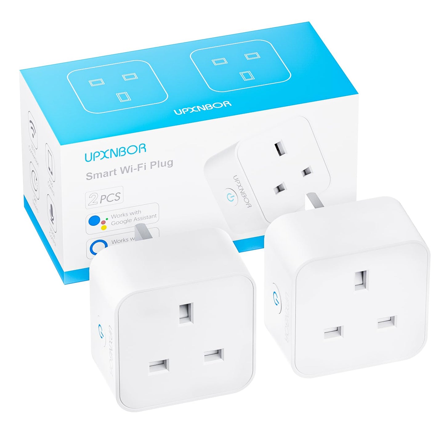 UPXNBOR Smart Plug, Wi-Fi Outlet Compatible with Alexa, Google Home, Wireless Smart Socket with Energy Monitoring, Timer & APP Remote Control, 2.4GHz