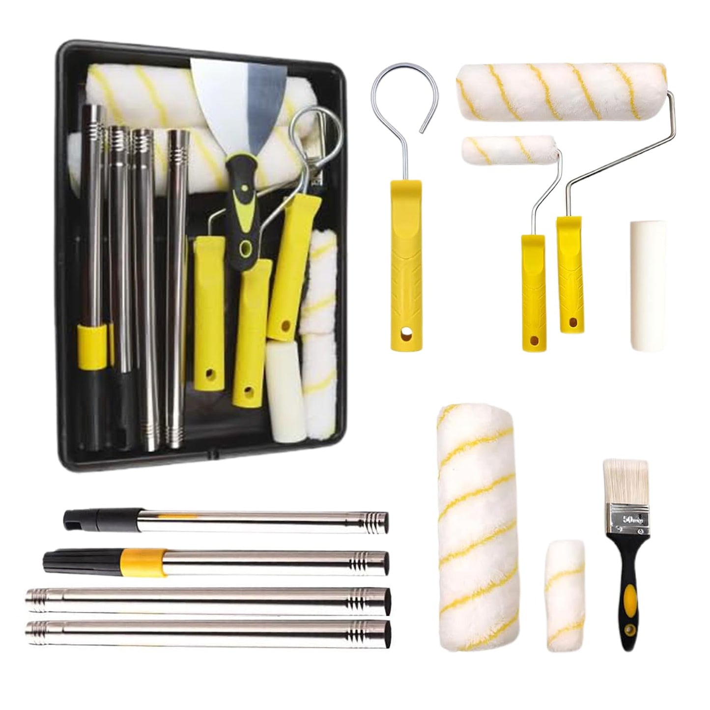 AHDXKUE Paint Roller Set, Paint Rollers and Trays Sets with 5 Roller Sleeve, Roller Sets for Painting with Extension Pole, Microfiber Roller Cover for