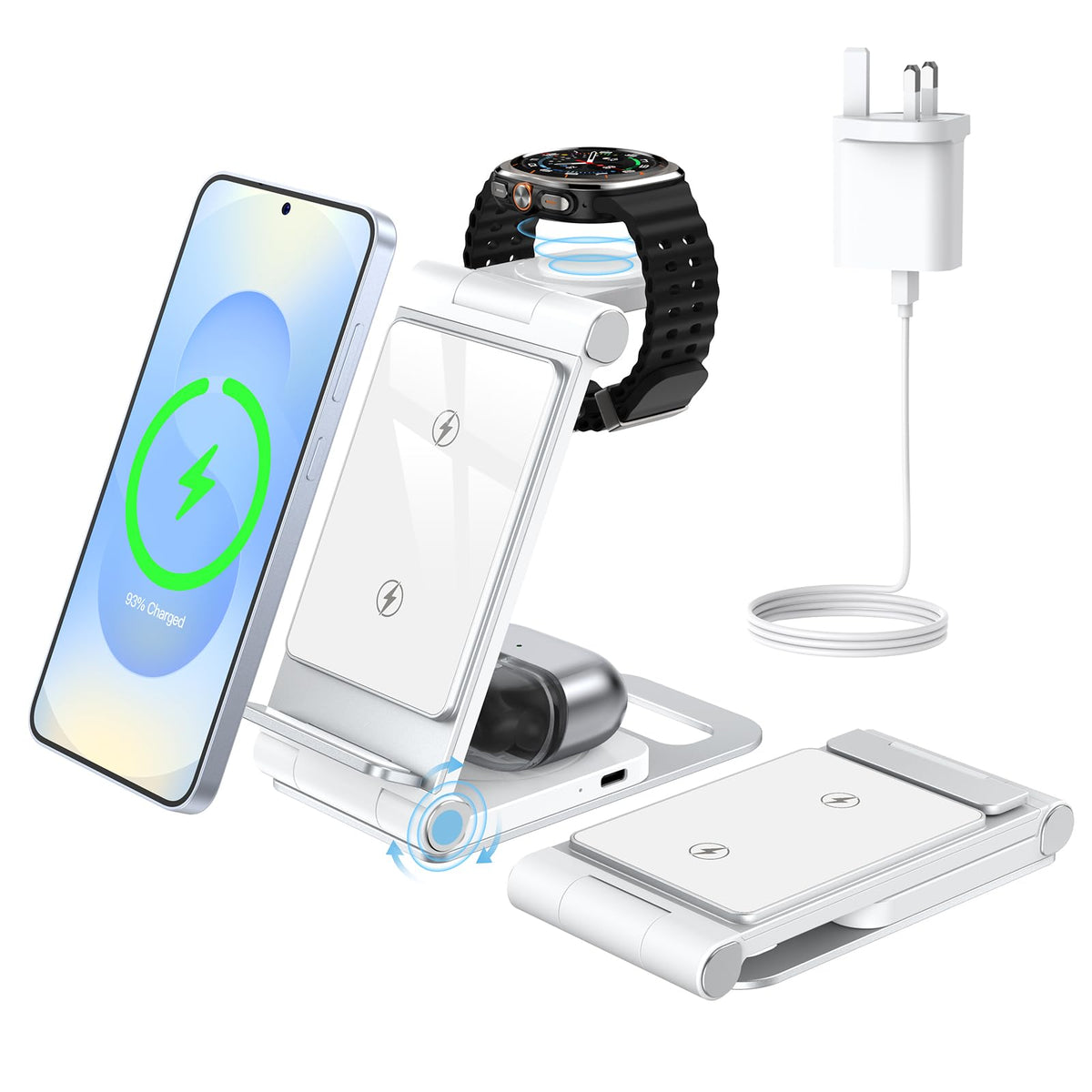 3 in 1 Wireless Charger for Samsung Charging Station Foldable for Samsung Galaxy S25 Ultra Plus FE S24 S23 S22 S21 Z Flip Z Fold 7 6 5 4 for Watch
