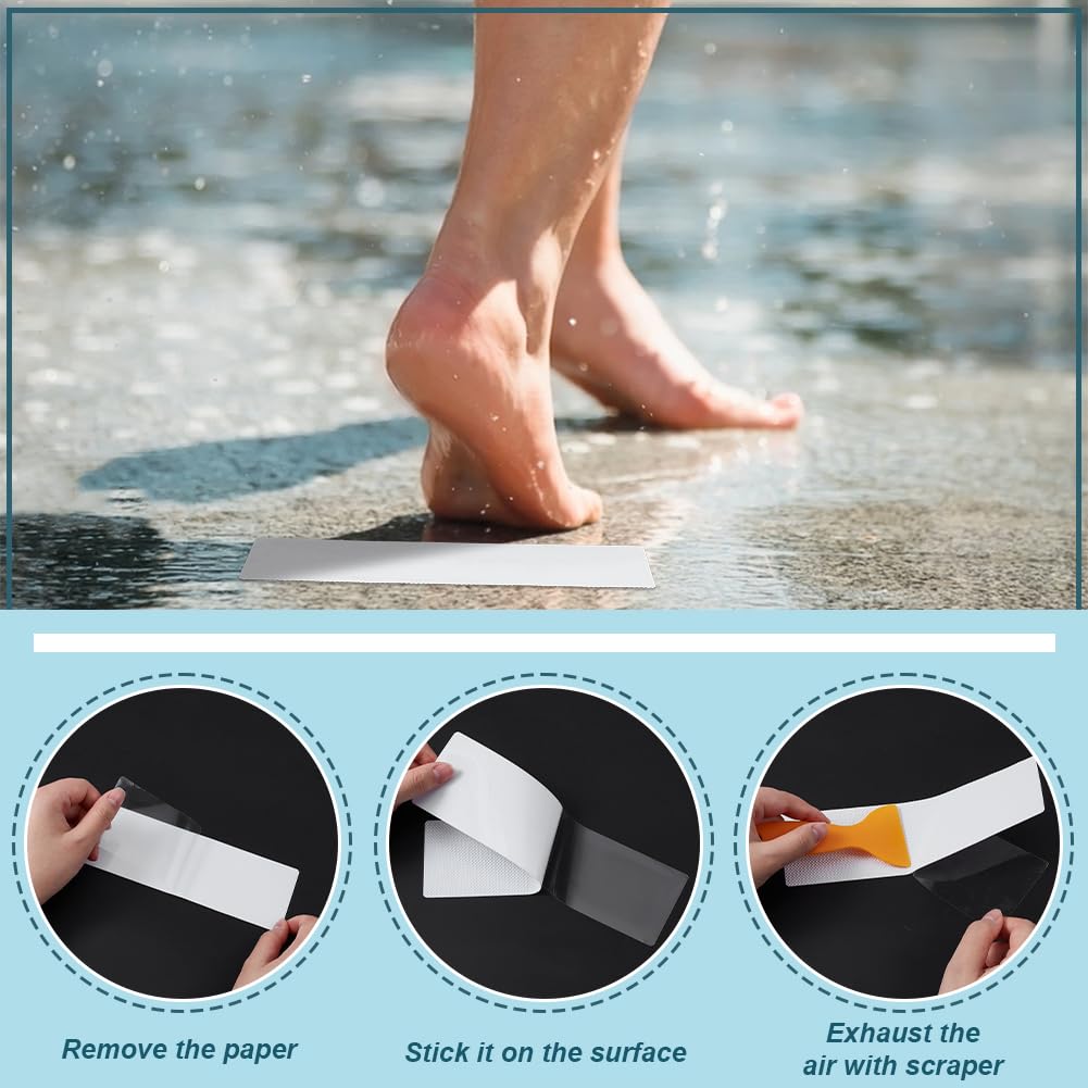 BENECREAT 24 Pcs Anti Slip Shower Stickers, PVC Bathroom Safety Stickers with Scraper