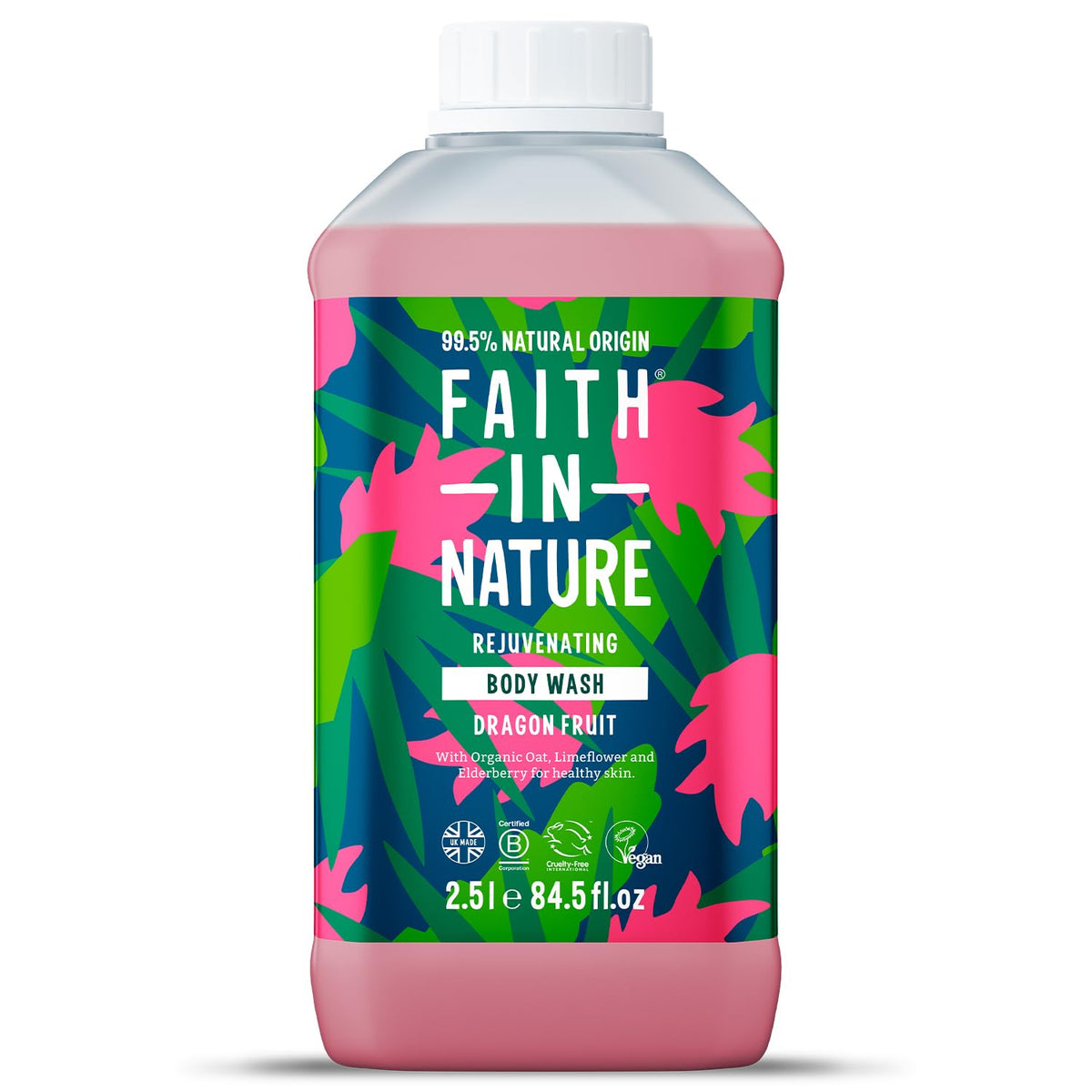 Faith In Nature Natural Dragon Fruit Body Wash, Rejuvenating Shower Gel, Vegan & Cruelty Free, No SLS or Parabens, 2.5L Refill