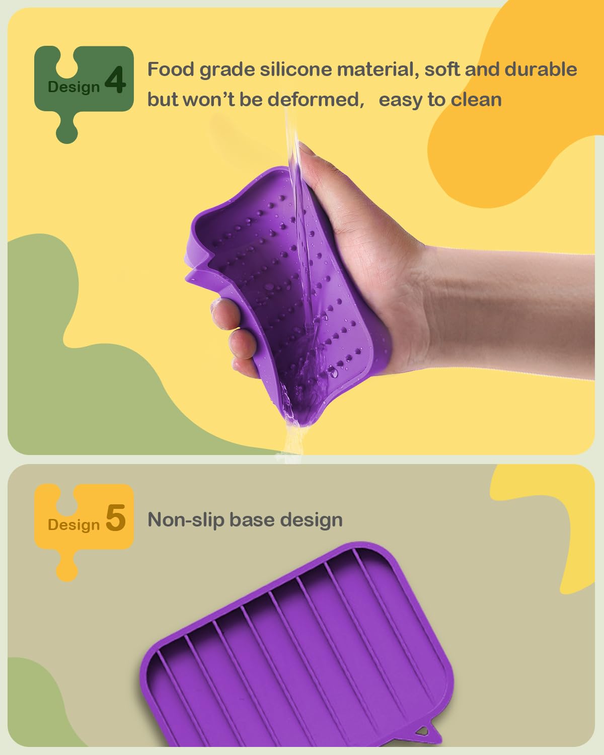 Silicone Self Draining Soap Dish, Sponges Holder Tray for Bathroom Kitchen