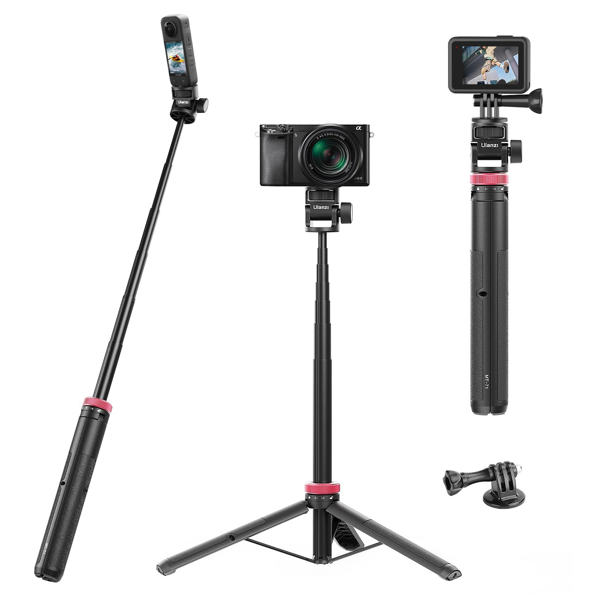 59Inch/146cm Selfie Stick Tripod for Go pro ULANZI MT-71 Long Extendable Vlog Handle Portable Lightweight Tripod Stand Compatible with Go pro Hero