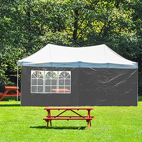 Relaxdays Side Wall Set of 2 H x W 2 x 3 m Gazebo Wall with Window, Waterproof, Side Panels for Gazebos, Grey