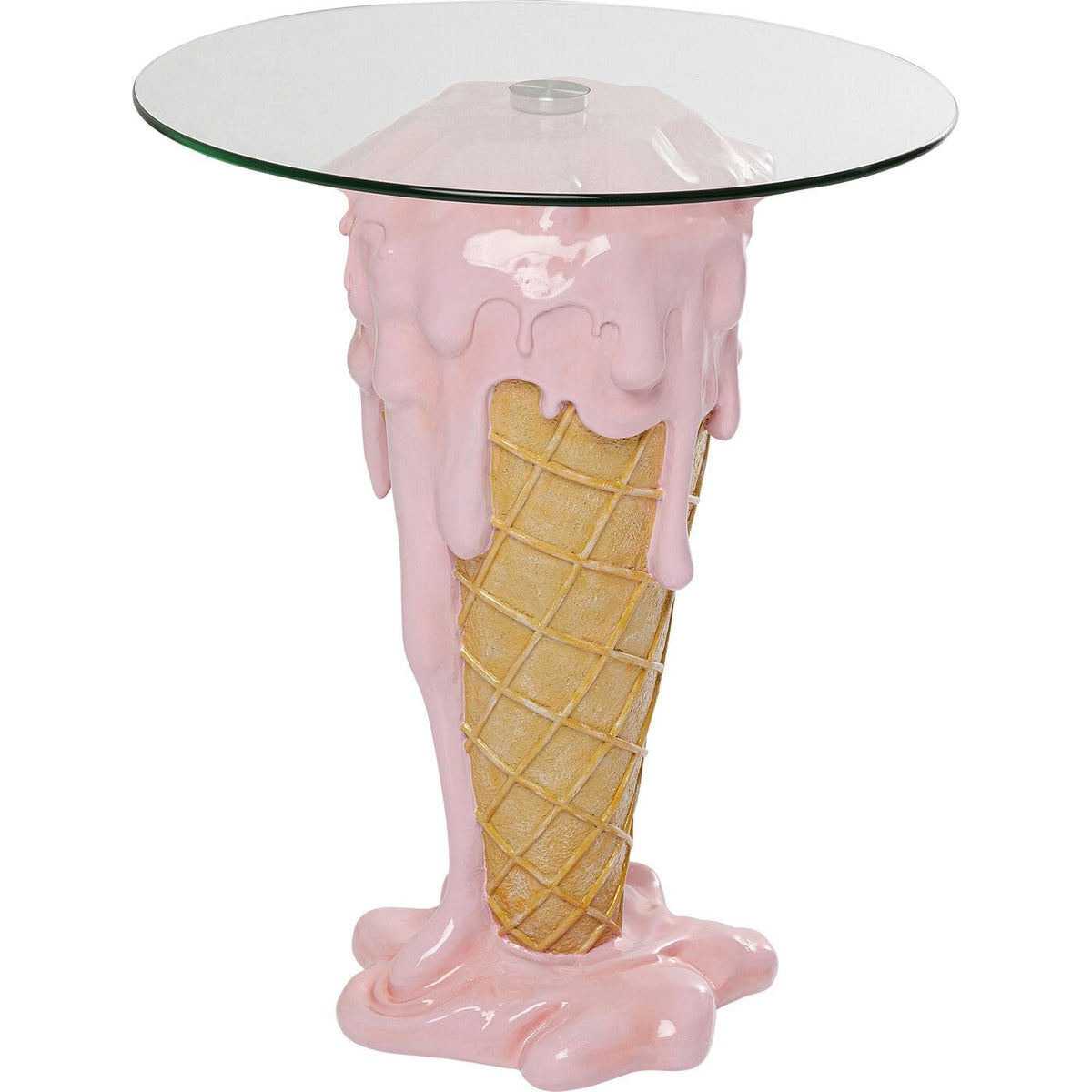 Kare Design Bistro Table Ice Cream, Pink, Round Dining Table, Diameter 60cm, Safety Glass, Pop Art Design, Indoor, Room Decor, Home Deco for Dining