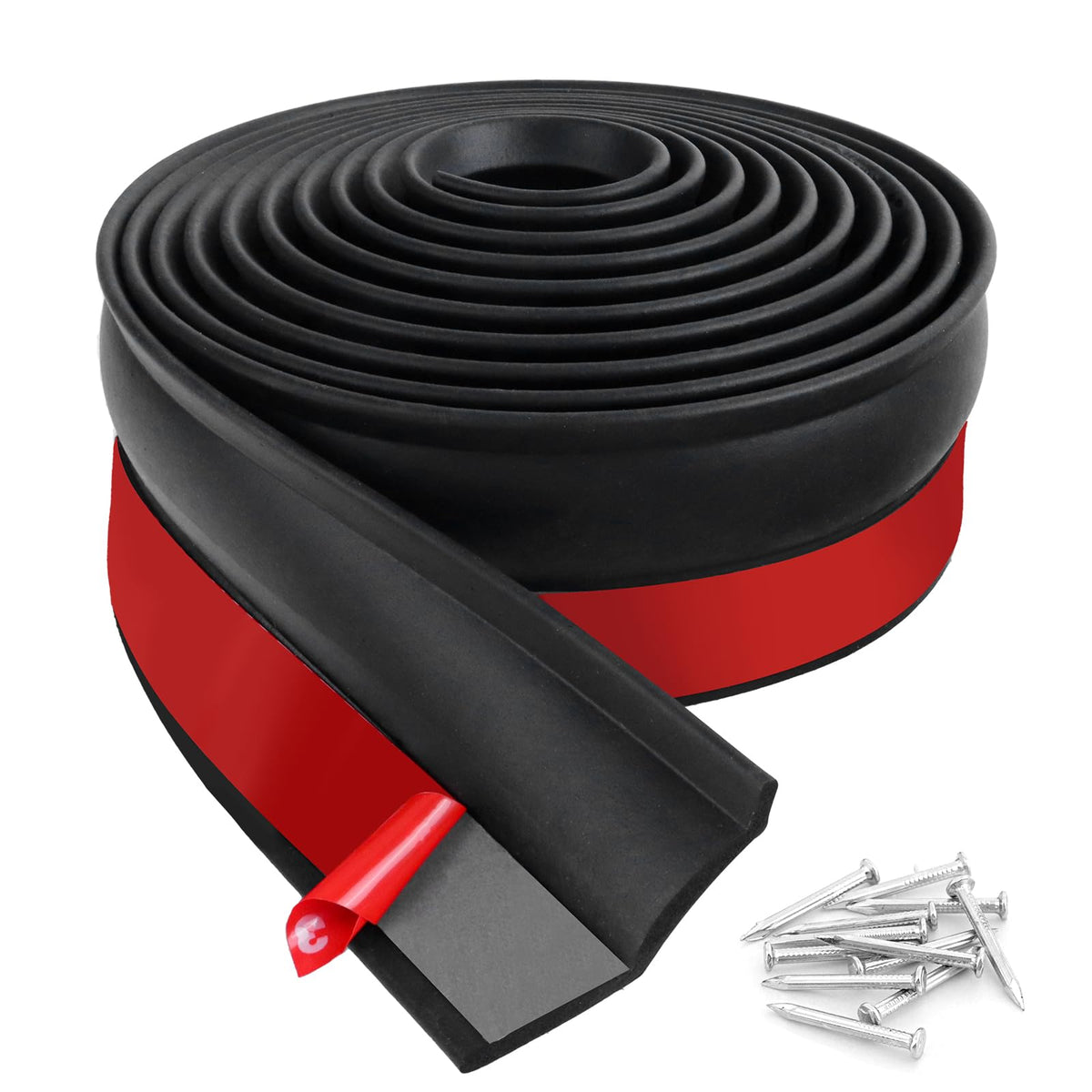 Universal Garage Door Seal, Garage Door Bottom Seal Strip, Garage Weather Strip Self-Adhesive Garage Door Draught Excluder with Nails Waterproof