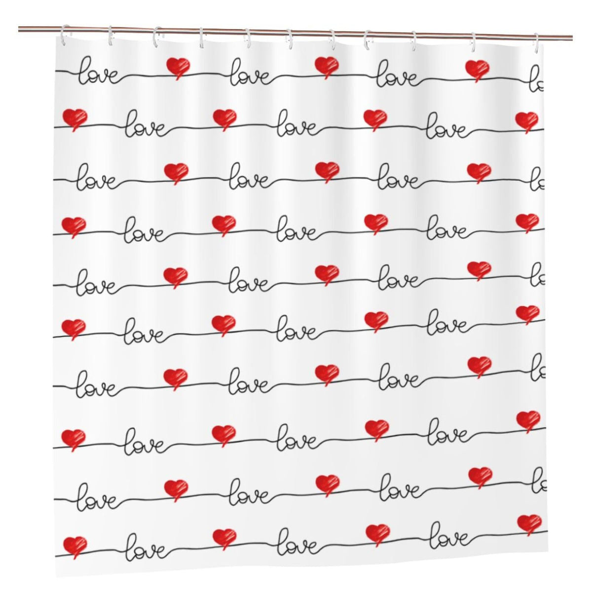 Valentine's Day Red Love Heart, Wedding Anniversary Waterproof Shower Curtain Set for Bathroom, Washable Romantic Bath Curtain with Hooks for Home &